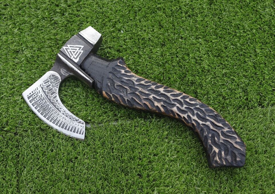 Damascus Steel Viking Hatchet | Forged Tomahawk Hunting Axe with Leather Sheath | Hand-Forged Viking Axe Gift
