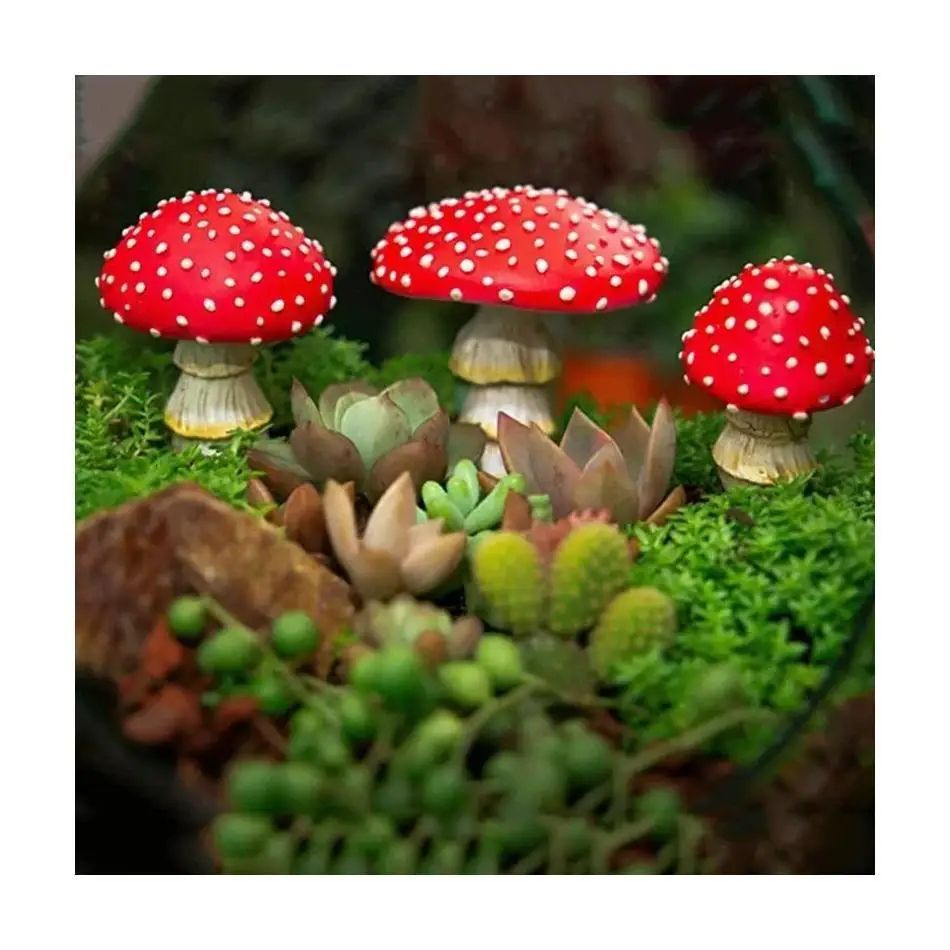GlowShroom 3-Piece Mini Mushroom Garden Decor – Glow-in-the-Dark Fairy Garden Miniatures