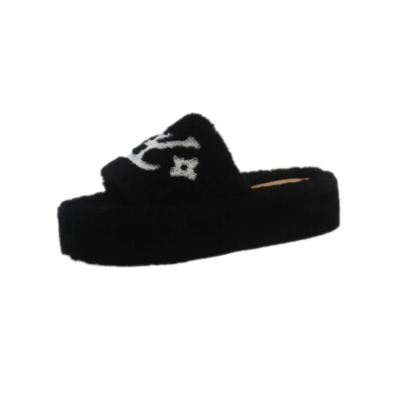Womens Furry Slippers Plush Fur Slide Sandals for Home and Party