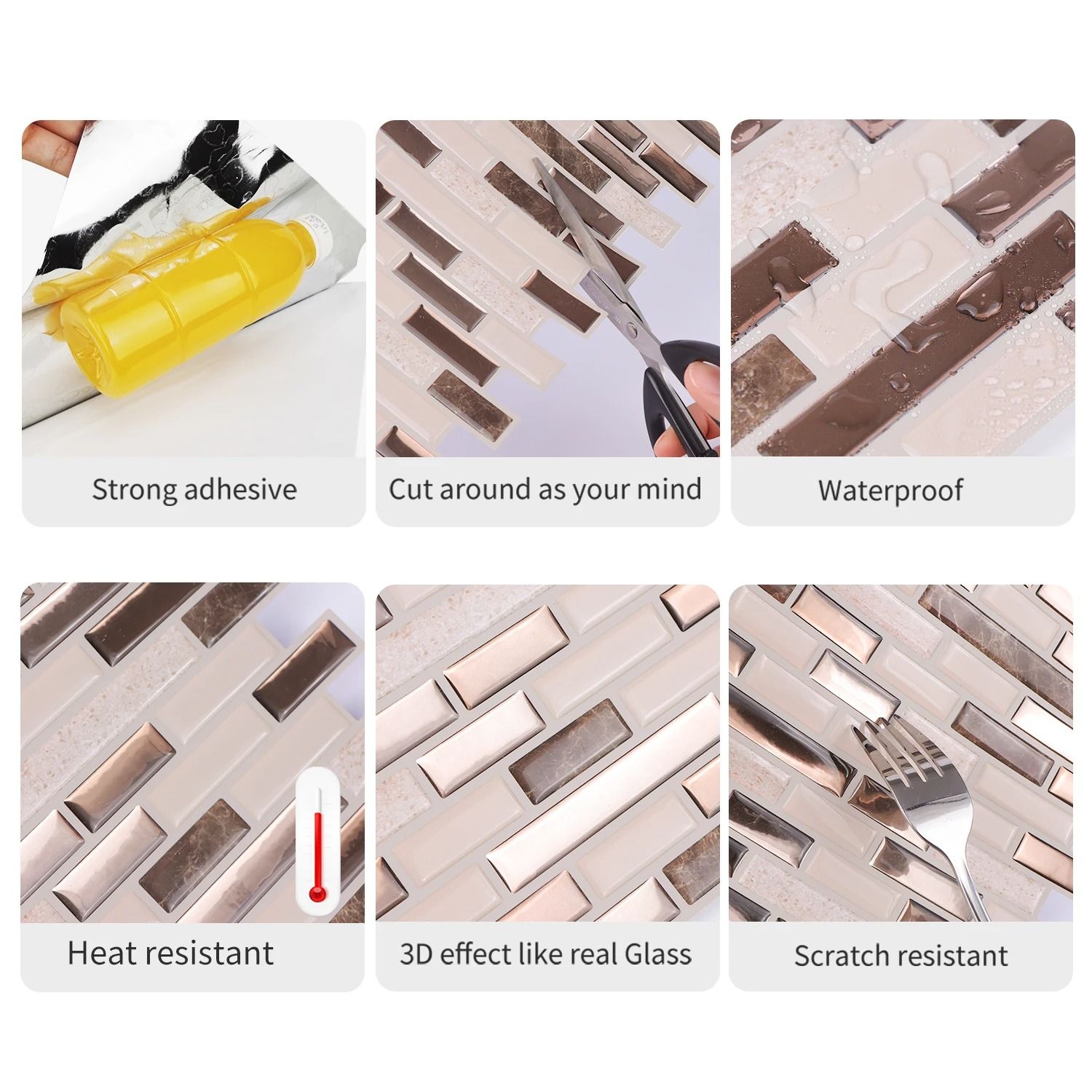3D Waterproof Kitchen Wall Tiles | 12x12 Inch Strong Adhesive Mural | Premium Peel and Stick Home Wallpaper