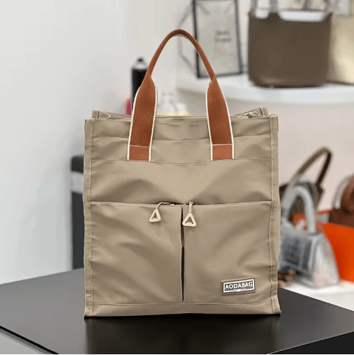 Large Capacity Nylon Tote Bag with Multi-Pockets & Zipper Closure for School & Work