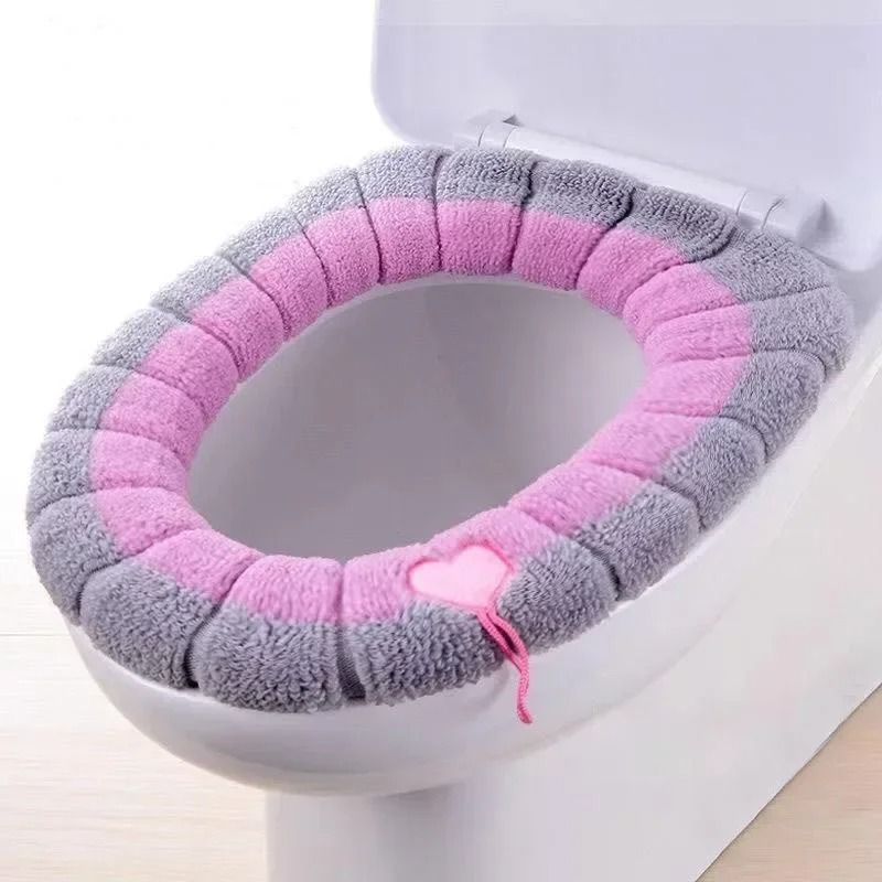Soft Washable Winter Toilet Seat Cover with Handle | Bathroom Warmer