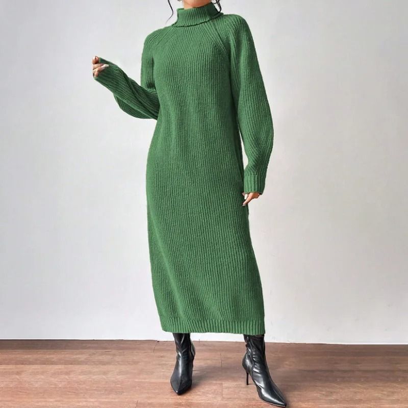 Heavy Gauge Chunky Knit Turtleneck Maxi Dress