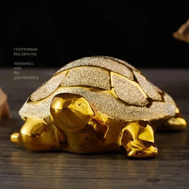 Lucky Gold Ceramic Turtle Figurine for Desk and Home Decor