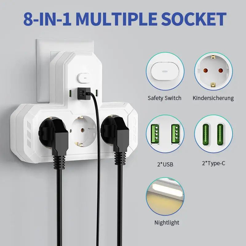 EU 4-Socket Wall Power Outlet