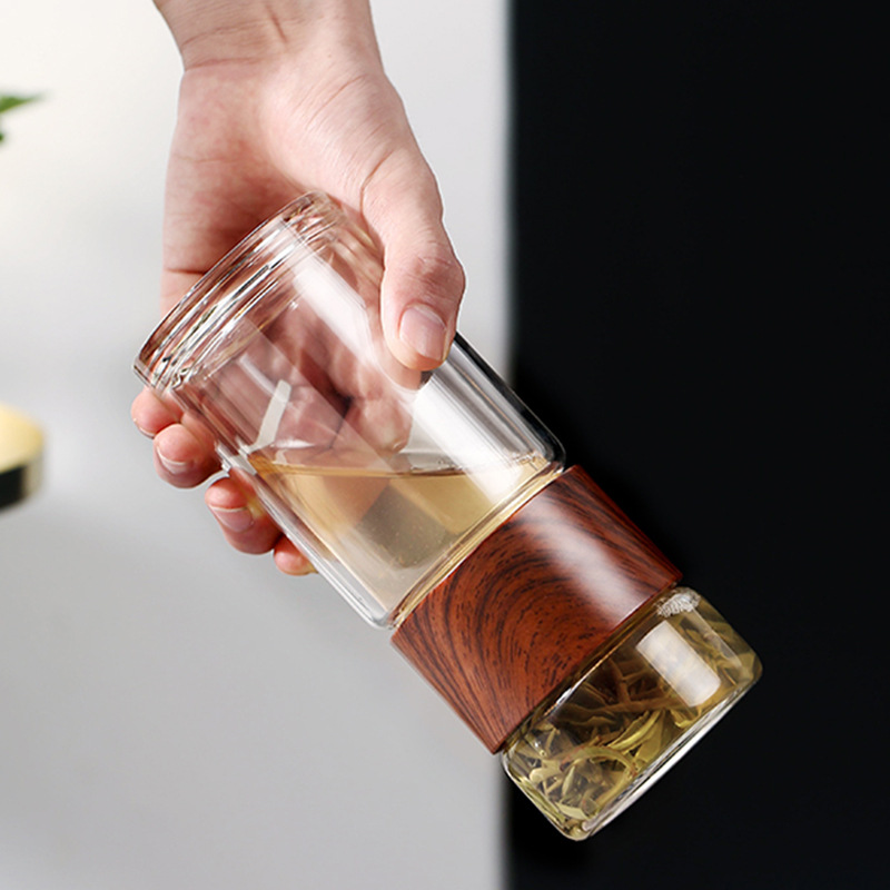 Eco-Friendly Double Glass Water Bottle, Tea Infuser Tumbler with Case, High Quality Drinkware