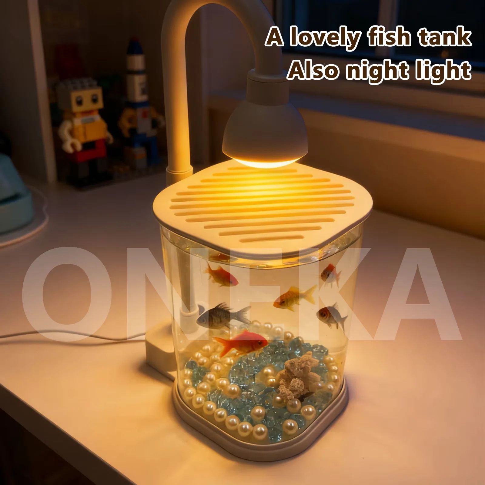 Desktop Aquarium Starter Kit with LED Light – Small Betta Fish Tank for Kids, Home & Office