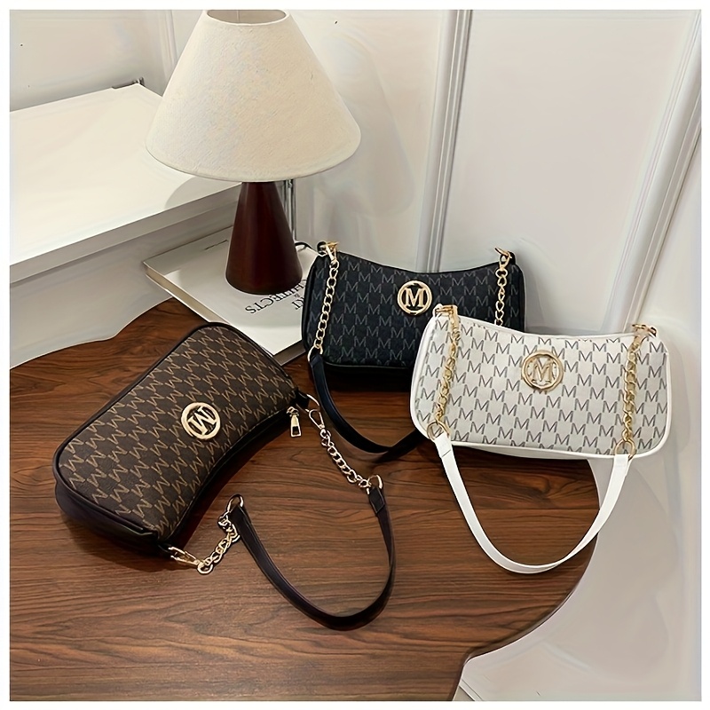 Vintage Crossbody Bag for Teens with Letter Print and Adjustable Chain Strap
