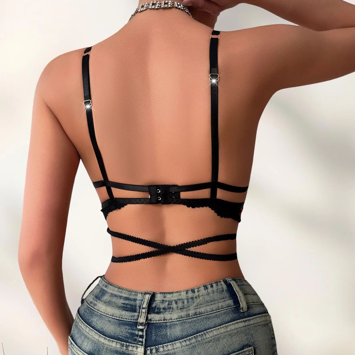 Black Lip Print 3/4 Cup Wire-Free Bra – Sexy No-Pad Fashion Lingerie
