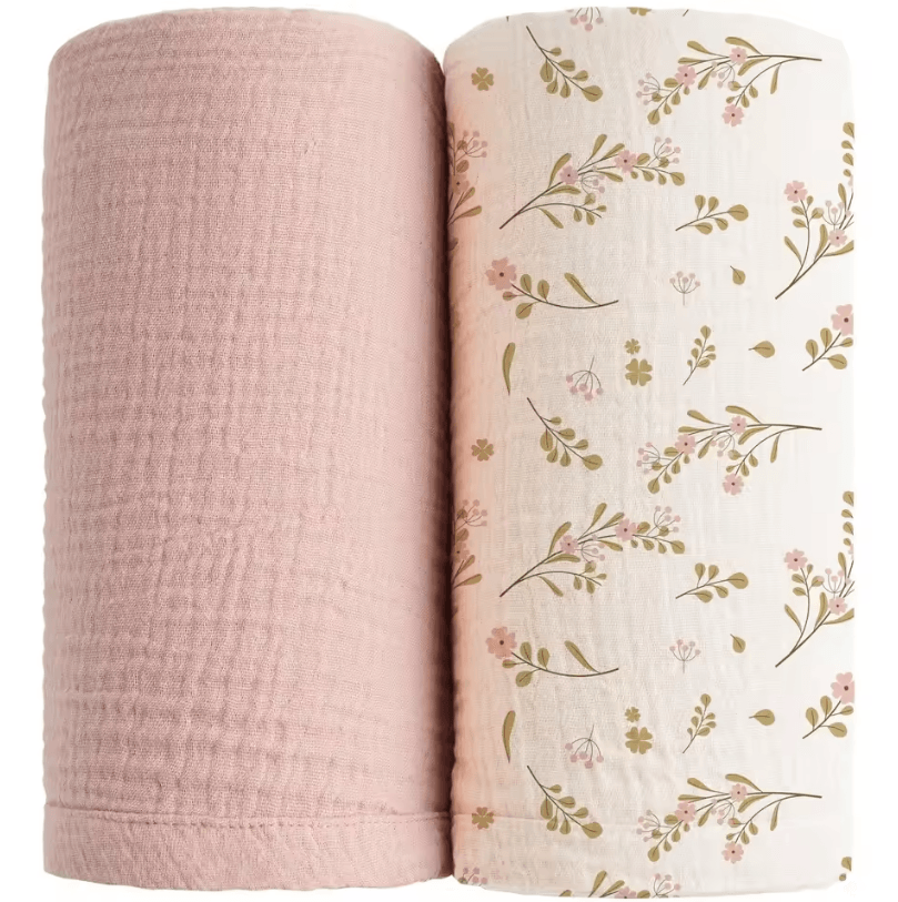 2-Pack Soft Cotton Muslin Baby Swaddle Blankets for Newborn Comfort