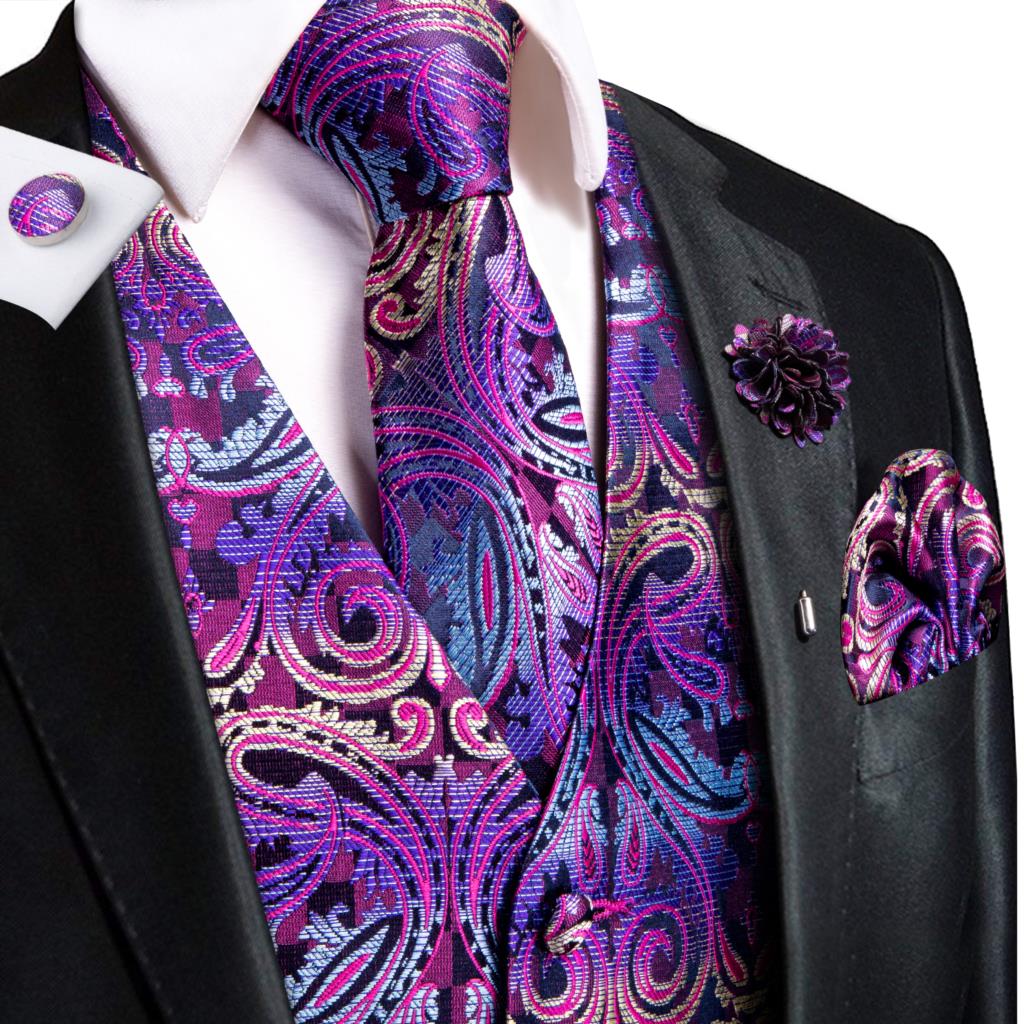 Mens Silk Jacquard Vest Set with Tie and Accessories for Formal Wedding Wear