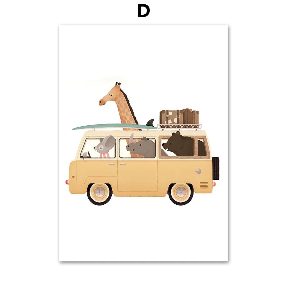 Safari Animals Nursery Wall Art Cute Elephant Giraffe Canvas Print