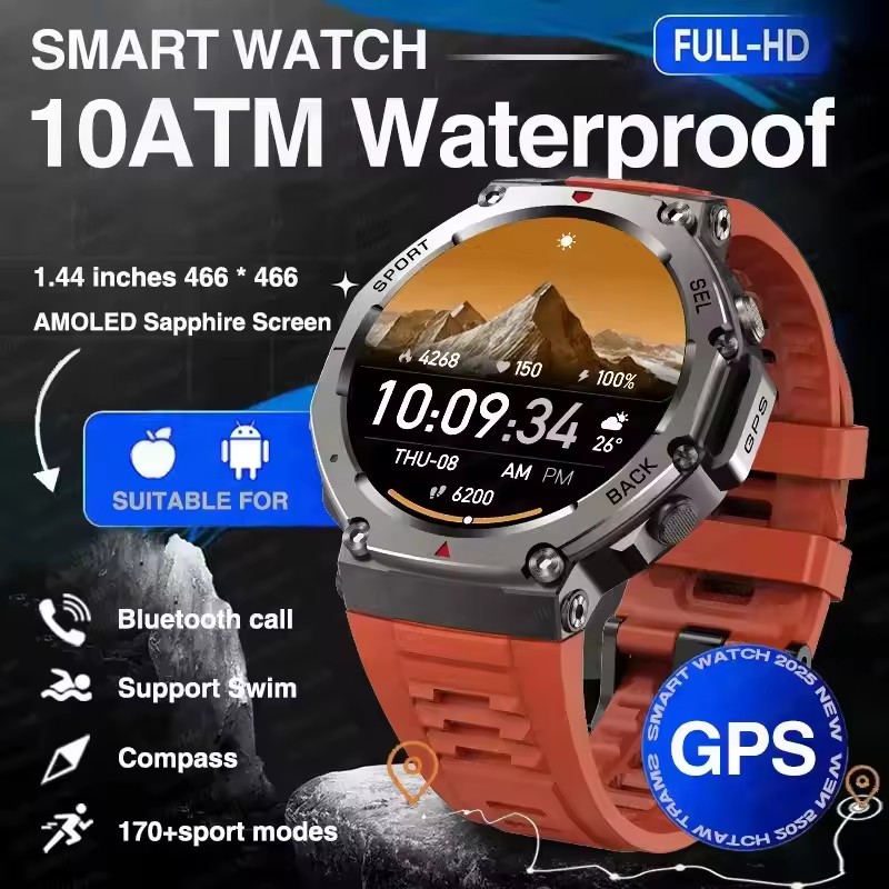 Military Smartwatch with Bluetooth & GPS, Waterproof Adventure Watch