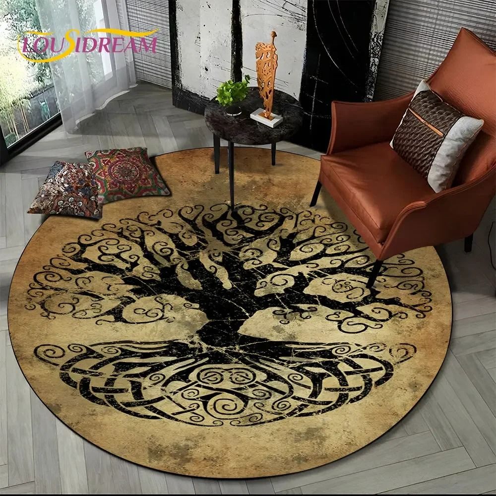 Viking Yggdrasil & Valknut Round Area Rug