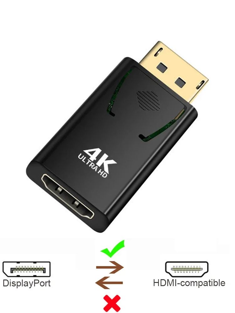 4K DisplayPort (DP) to HDMI Adapter, DP Male to HDMI Female Video Audio Converter for TV, Laptop, Computer