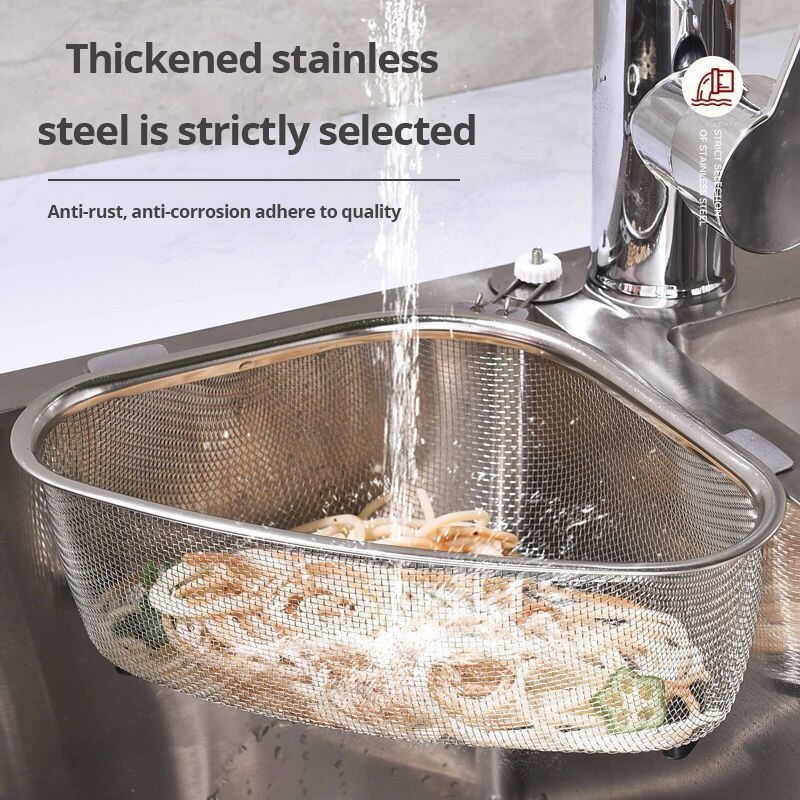 Triangle Sink Drain Basket – Stainless Steel Kitchen Residue Filter Net for Efficient Drainage