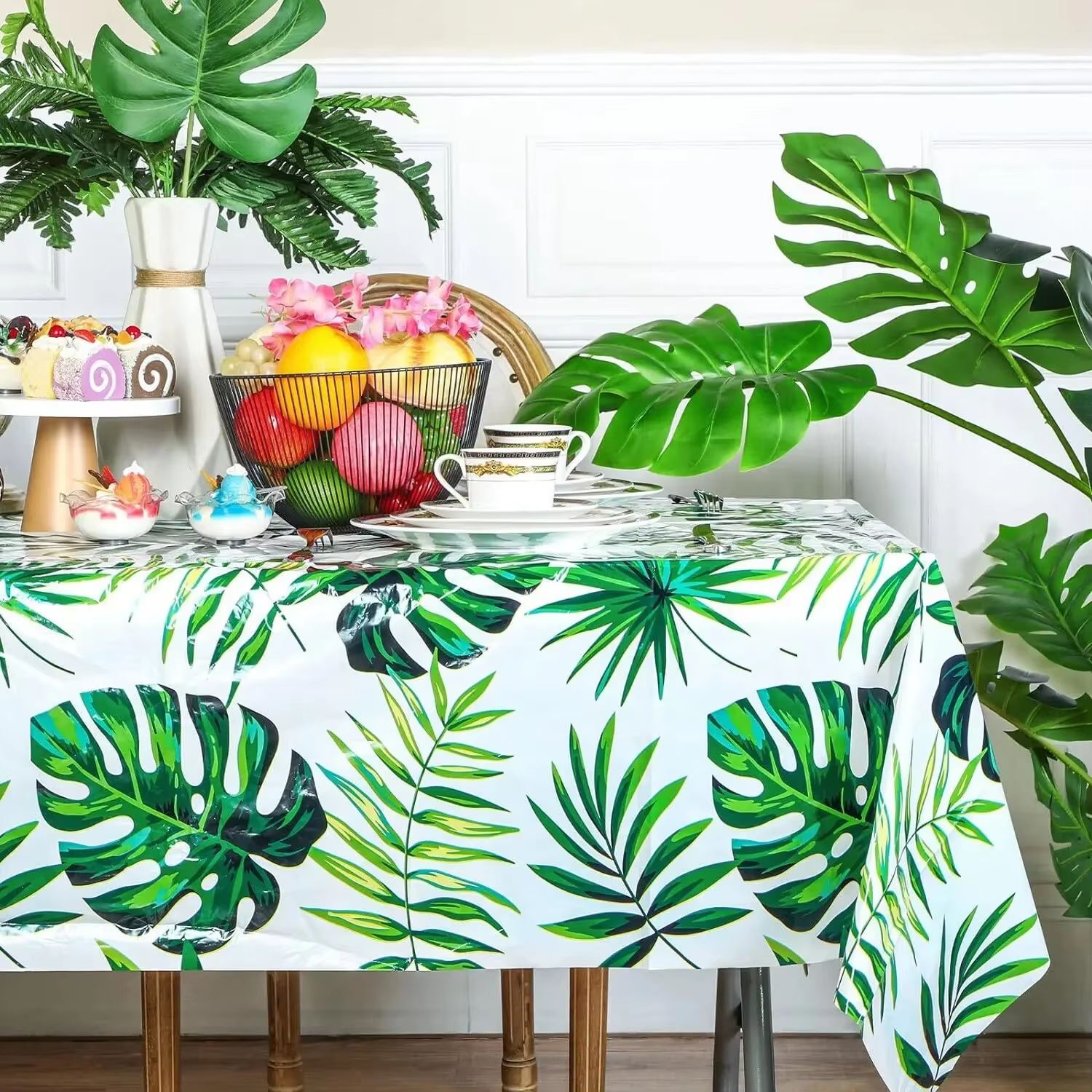 Jungle Palm Leaf Waterproof Birthday Party Table Cloth