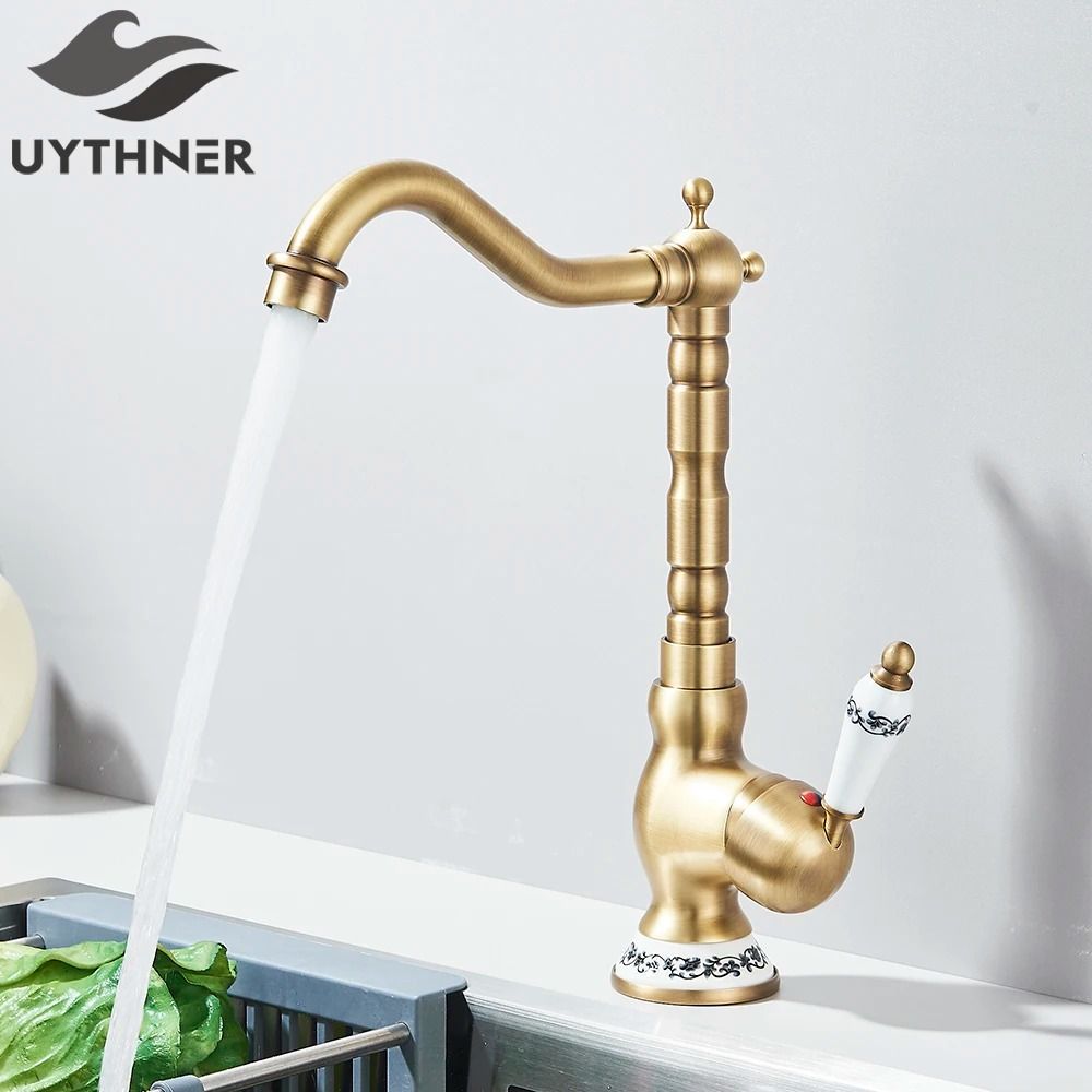 Uythner Retro Brass Antique Bronze Kitchen Sink Faucet