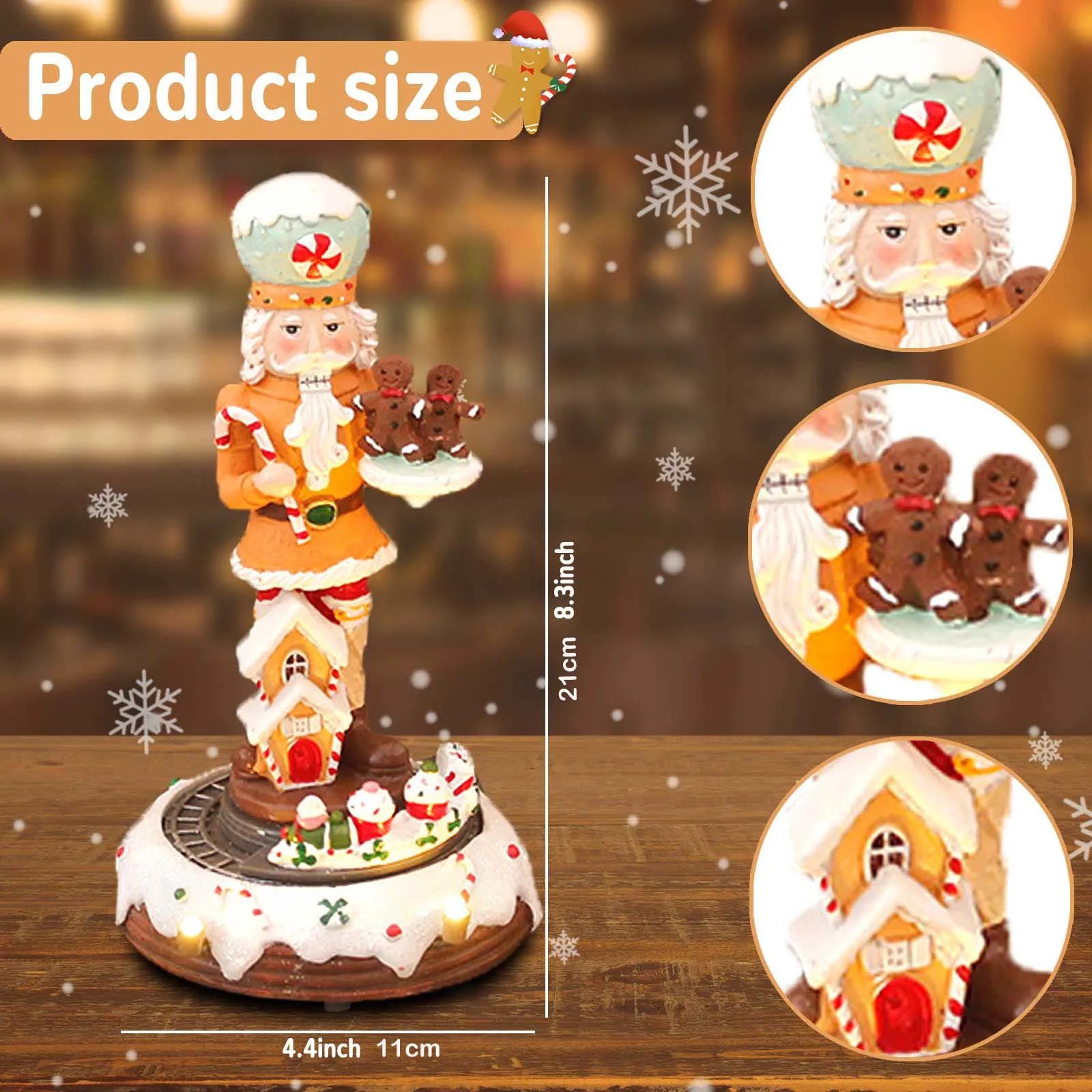Festive Gingerbread Nutcracker LED Rotating Train Figurine