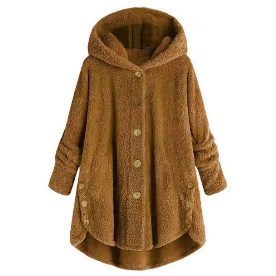 CosyHood Wool Blend Hooded Womens Coat, Warm Autumn Winter Solid Colour Plush Jacket