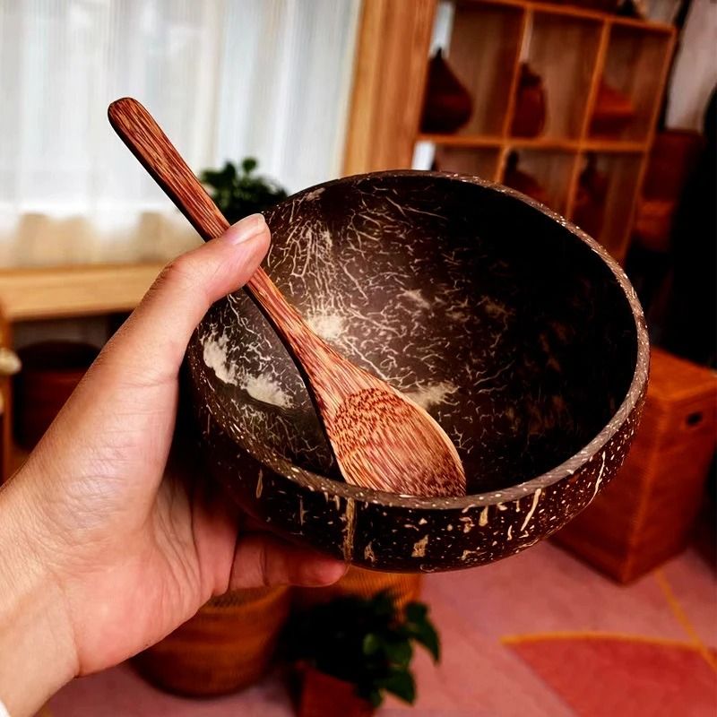 Natural Coconut Bowl Set – Handcrafted Eco-Friendly Tableware & Spoon Set