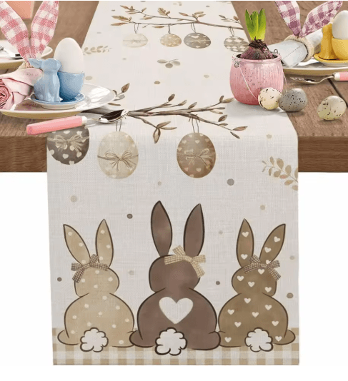 Easter Bunny Linen Table Runner Spring Farmhouse Dining Table Decor