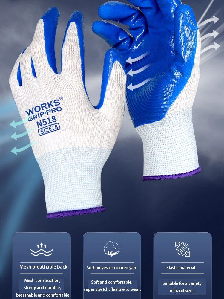 Non-Slip Nitrile Work Gloves, Wear-Resistant, Breathable Safety Gloves for Industrial & Construction Use