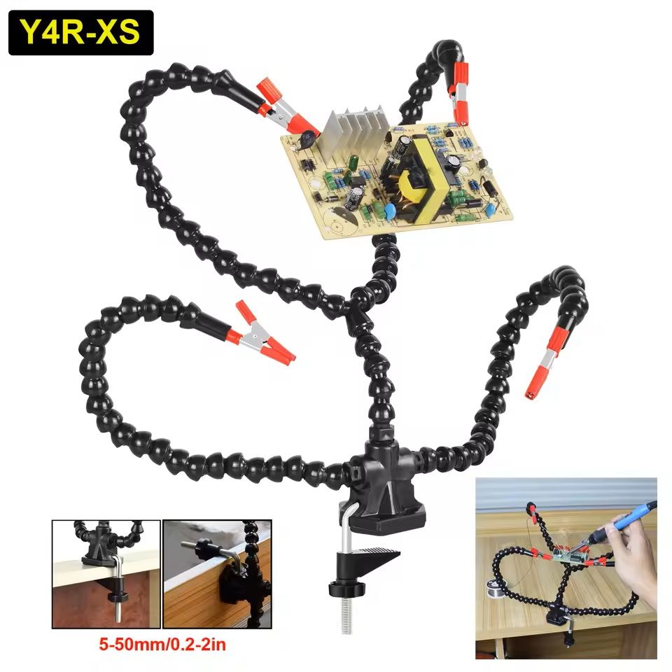 Soldering Station Helping Hand Tool With Flexible Arms And Clamp Base