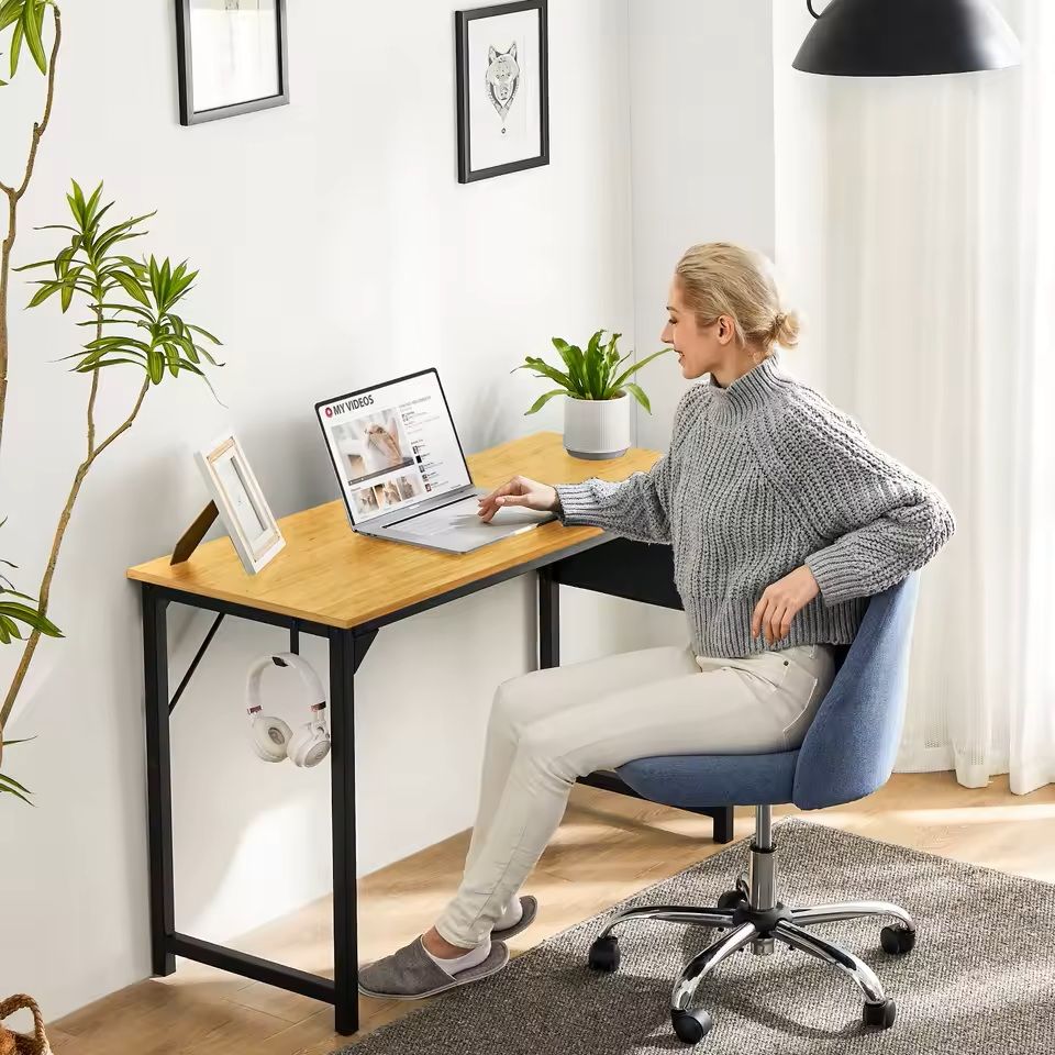 Compact Computer Desk with Side Bag and Headphone Hook Modern Study or Gaming Table