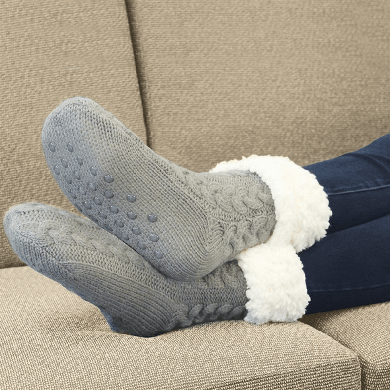 Sherpa Lined Slipper Socks With Non Slip Grip For Cozy Indoor Winter Comfort