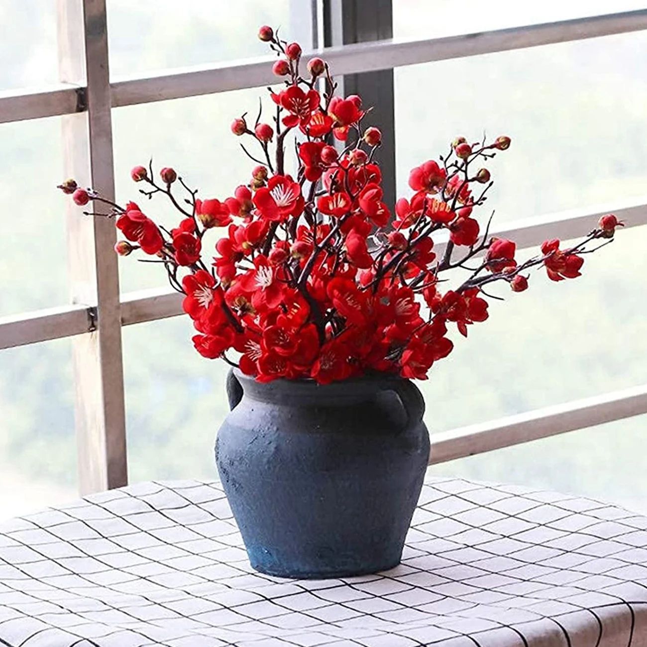 11.4 in Artificial Plum Blossom Branch – Silk Peach Flower Stem for Home, Wedding & Table Decor