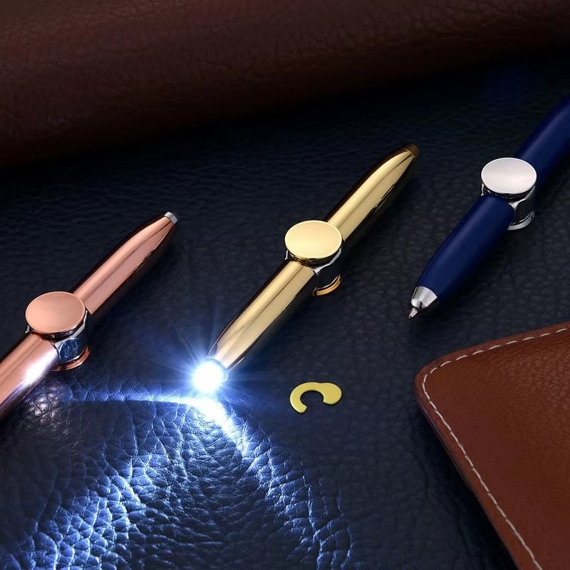 Luminous Gyro Pen Multifunctional Decompression Fidget Spinner LED Light Ballpoint Pen Metal Gift Toy
