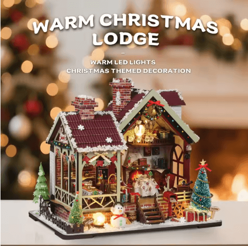 Christmas Night Warm House Miniature Dollhouse DIY Kit with Music Box