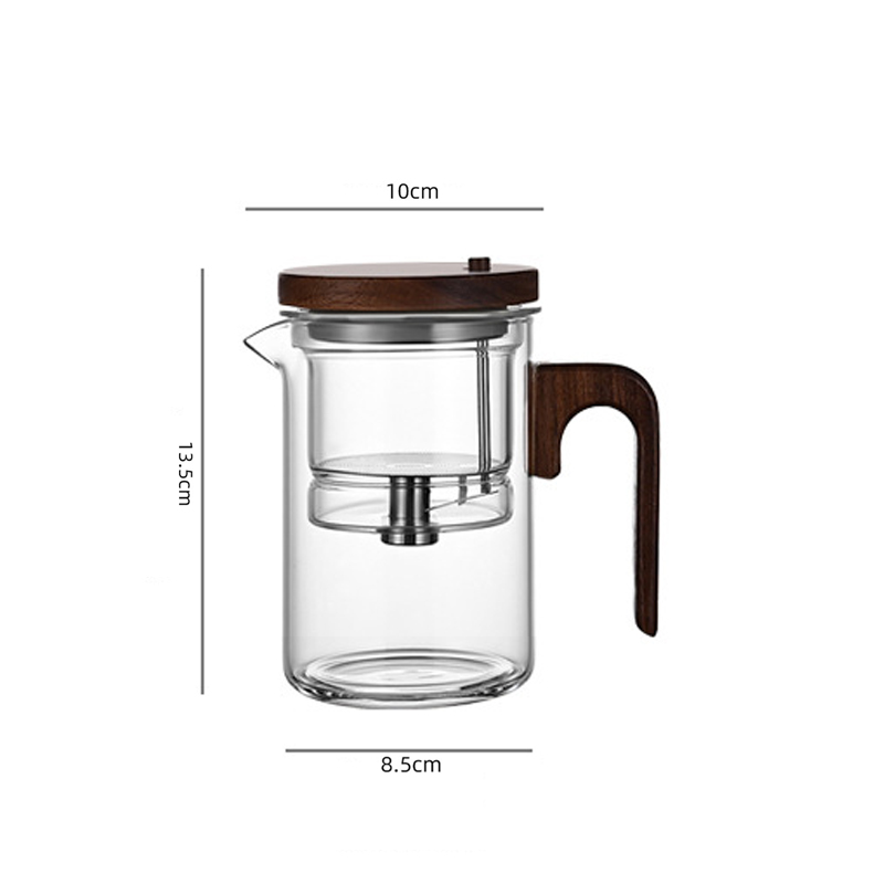 New Tea Pot with Magnetic Switch, Glass, Wood Handle, Tea Separation