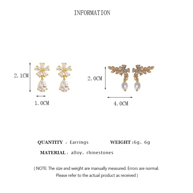 Light Luxury Flower Leaf Zircon And Pearl Stud Earrings