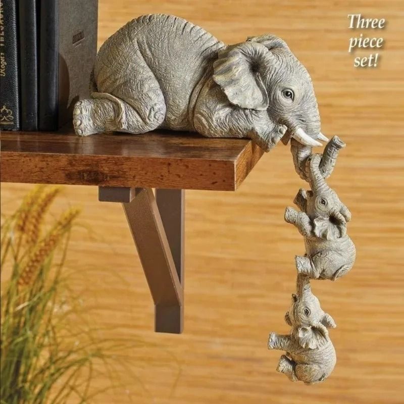 Cute Elephant Hug Baby Figurines Resin Home Decor Set
