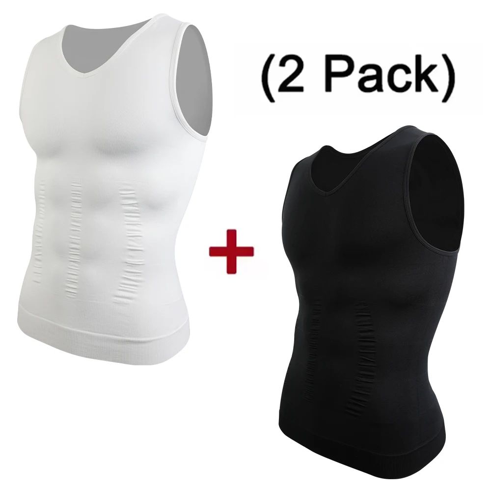 Mens V-Neck Compression Body Shaper Tank – Slimming Tummy Control Base Layer