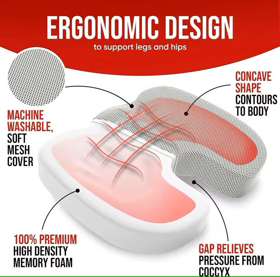 Ergonomic Memory Foam Office Seat Cushion – Tailbone & Posture Support for Long Sitting