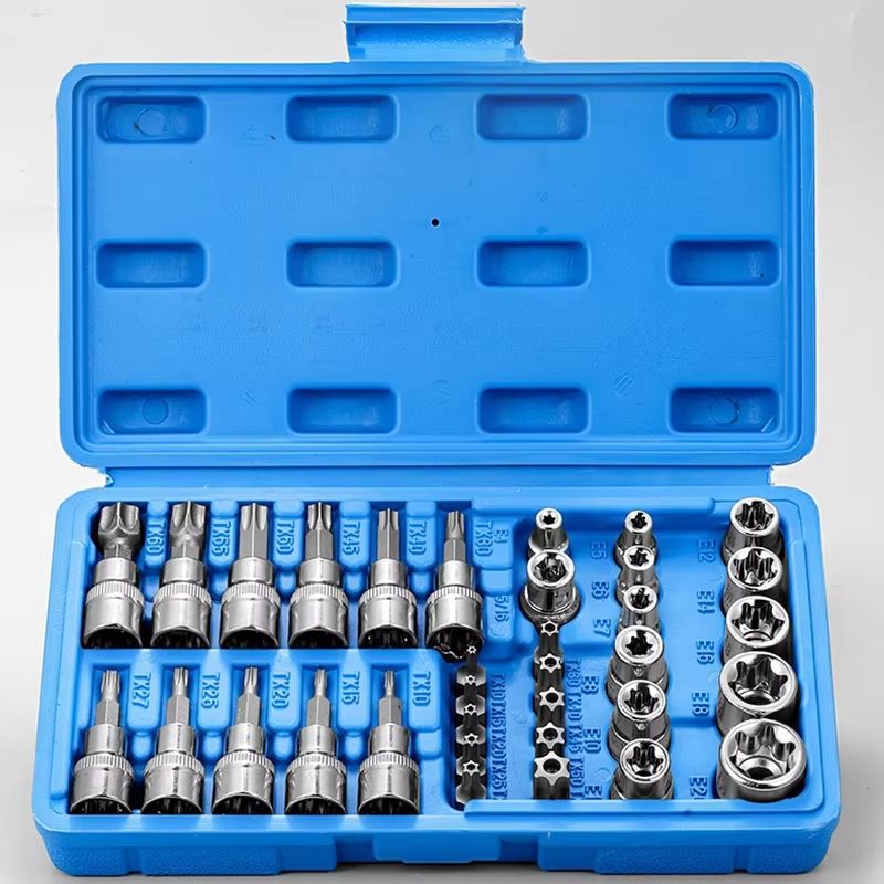 Professional 34-Piece Torx and E-Torx Bit Socket Set with Case (1/4