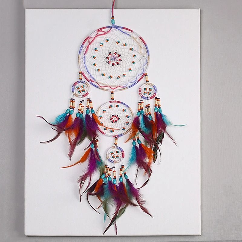 Five-Ring Celestial Dream Catcher – High-Definition Tiered Textile Sculpture