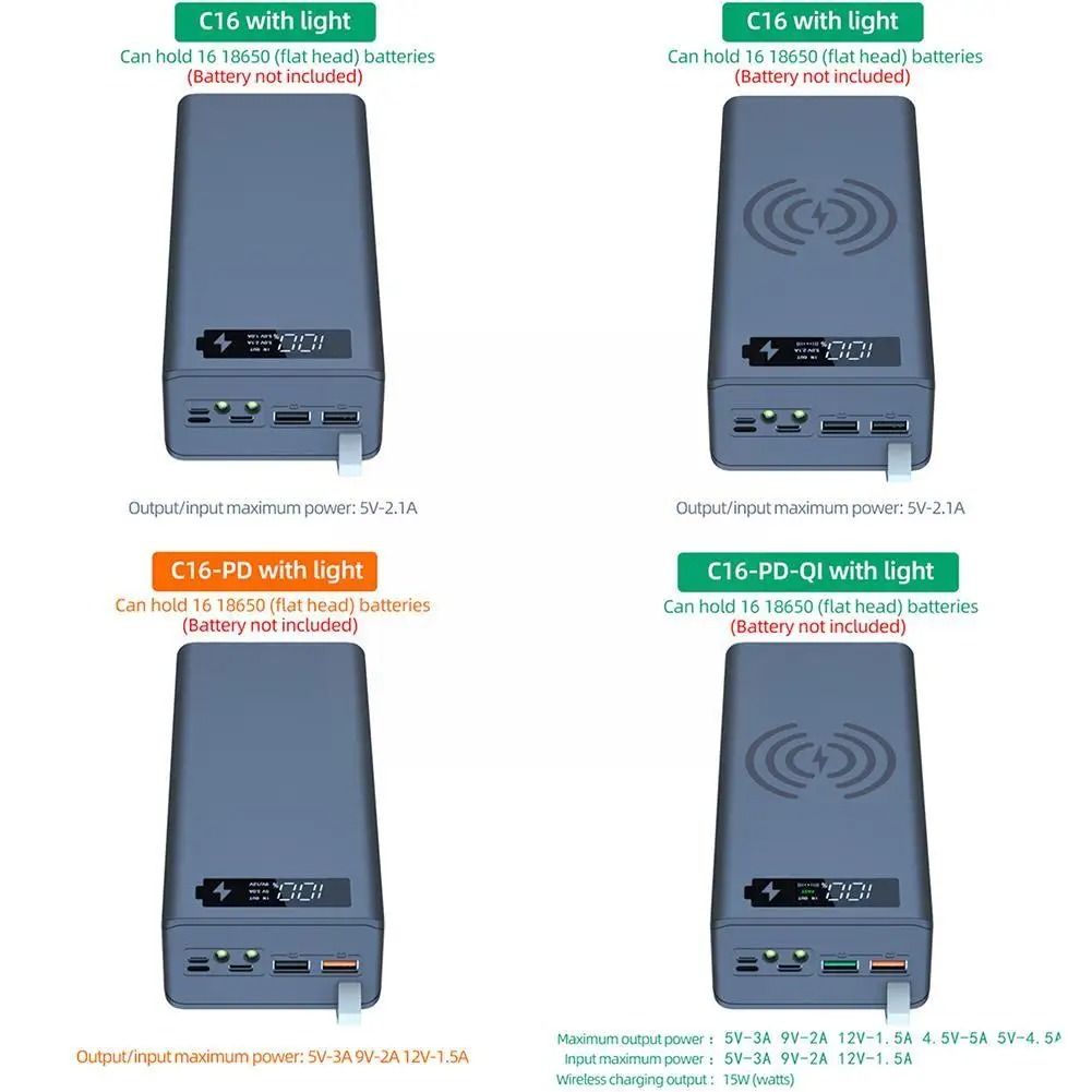 16-Slot 18650 Battery Holder Power Bank Case