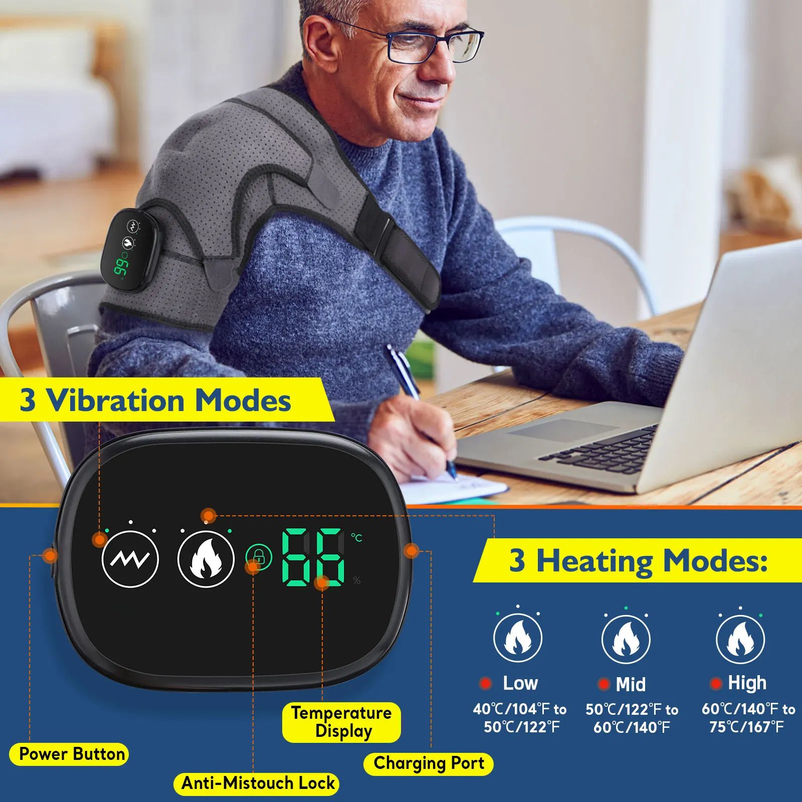 Advanced Heated Shoulder Pain Relief Brace with LED Display & Vibration Massage Support