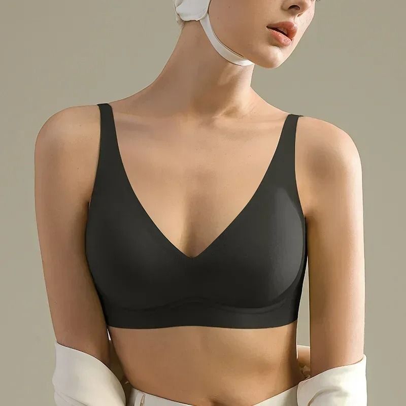 SUJIIN Seamless Wireless Push Up Bralette Invisible Lift V Neck Bra