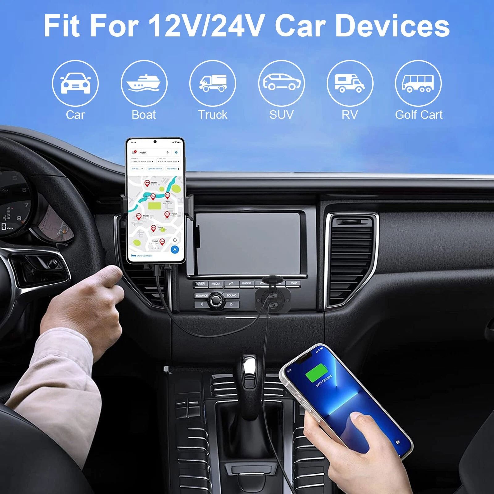 Dual USB Car Charger Socket - Fast Charging