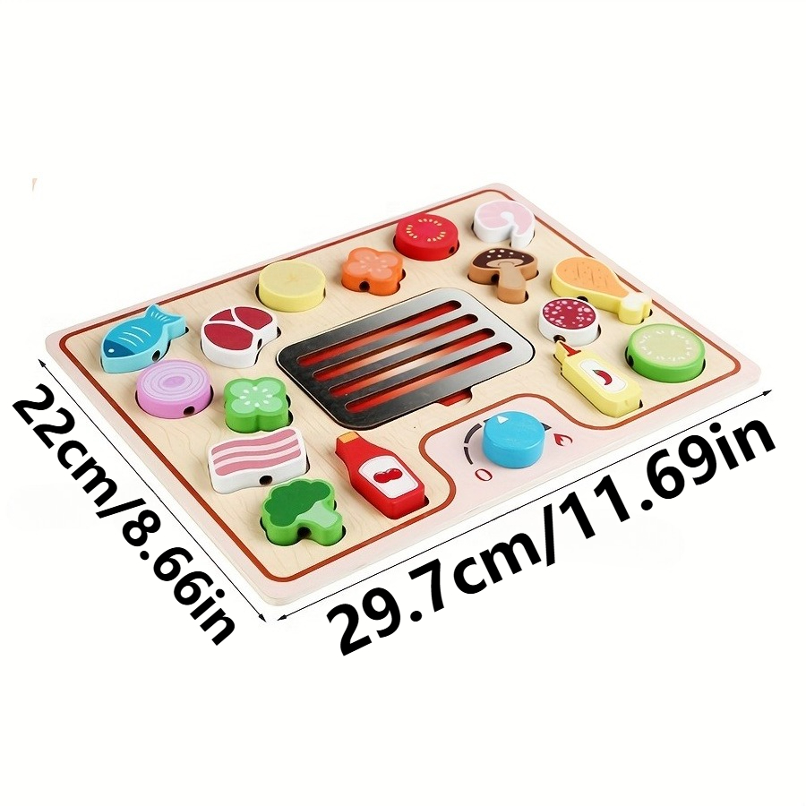 Wooden BBQ Grill & Serve Toy, Montessori Cooking Playset for Kids, Pretend Food Kitchen Gift for Boys Girls