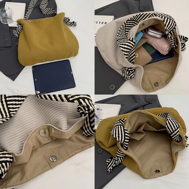 Corduroy Velvet Handbag with Wide Strap Casual Women Shoulder Bag