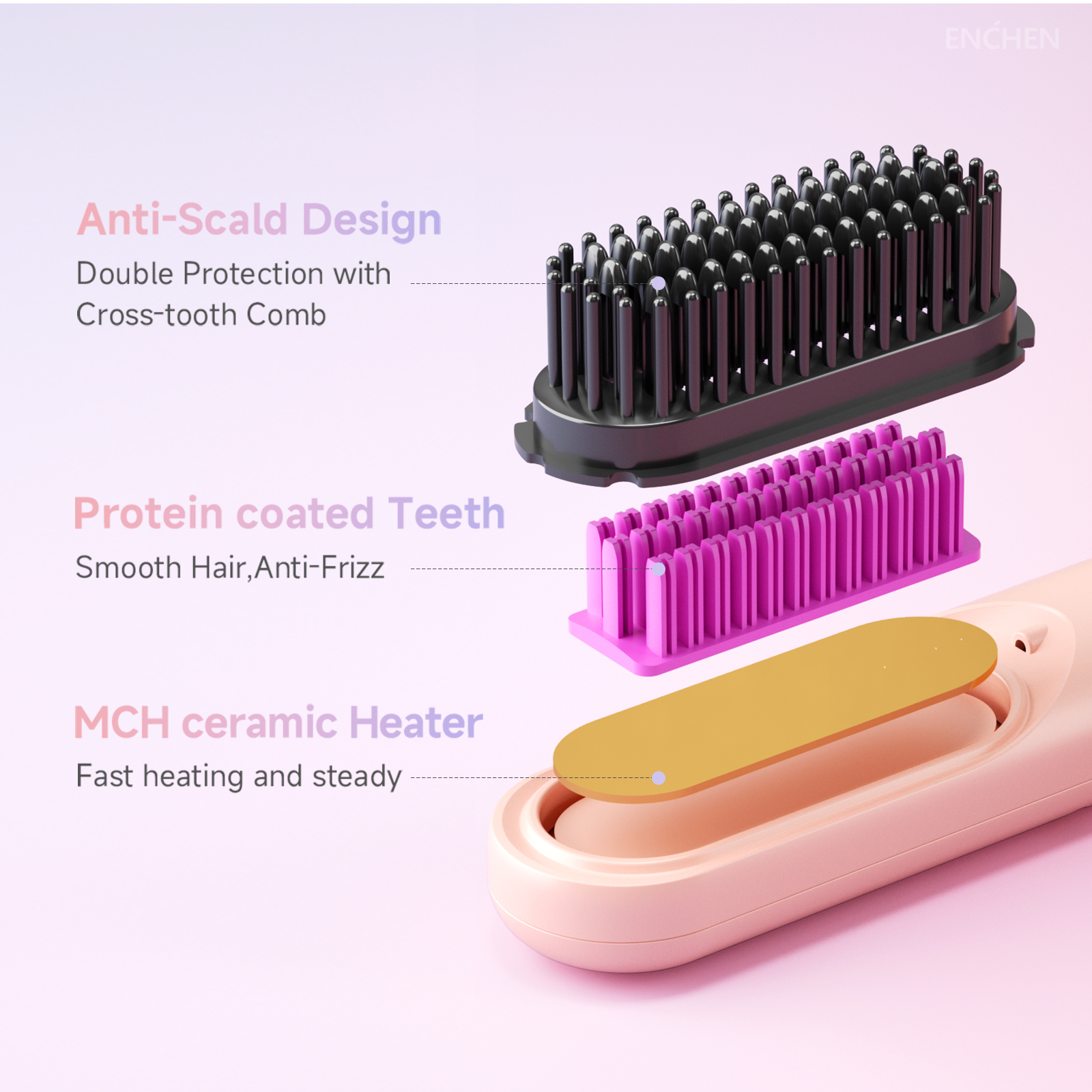 2in1 Straightener Brush, Professional Electric Hair Stuff, 200 Million Ions Styling Comb, Flat Iron Tool