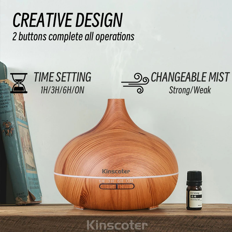 High Quality 500ml Aromatherapy Essential Oil Diffuser Wood Grain Remote Control Ultrasonic Air Humidifier with 7 Colors