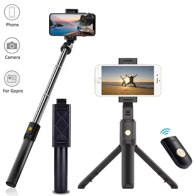 Foldable Wireless Selfie Stick Tripod Stand With Bluetooth Remote Extendable Portable Tripod for Cellphone Video