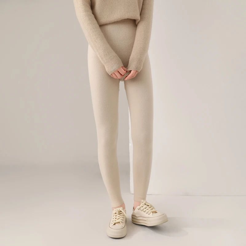 Women Warm Wool Knit Leggings Slim Fit Winter Thermal Pants